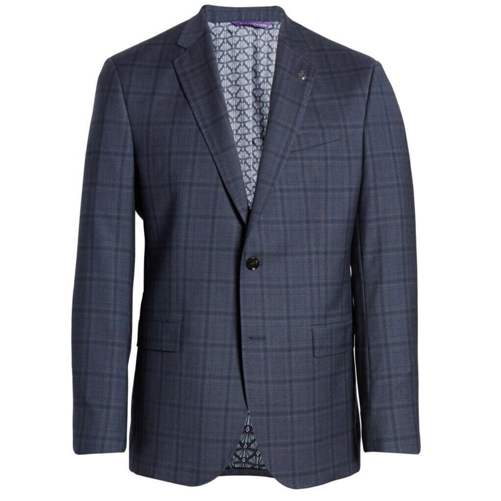 Ted Baker Jay Trim Fit Windowpane Stretch Wool Suit Inseam 29" $848 Size 44R - 11 Thumbnail