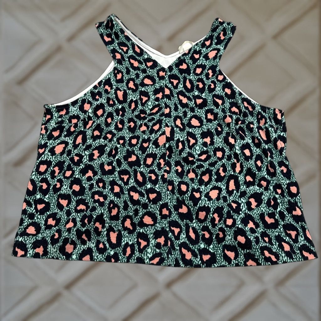 H&M H&M Tank Womens Large Leopard Multicolor Halter V-Neck Back Slit Casual Size L / US 10 / IT 46 - 1 Thumbnail