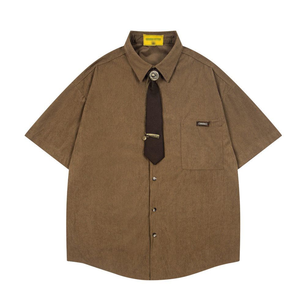 Japanese Brand Men's Loose Casual Street-Academia Style Shirt with Tie Size US M / EU 48-50 / 2 - 1 Thumbnail