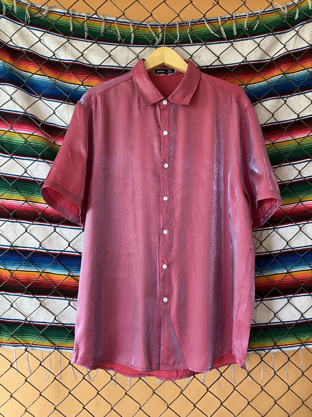 image of If Six Was Nine x Shein Slik Button Shirt in Red, Men's (Size XL)