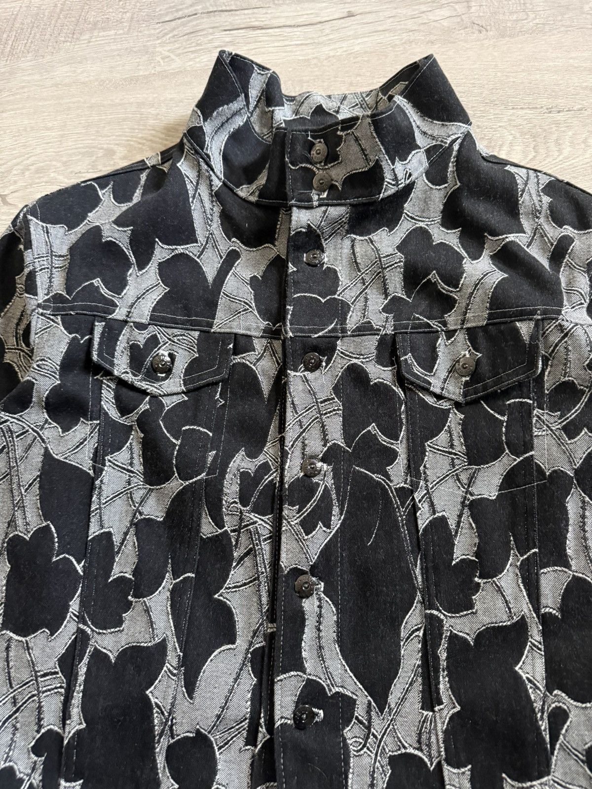 Handmade Denim Jacket Floral Jaquard Pattern Size US M / EU 48-50 / 2 - 4 Thumbnail