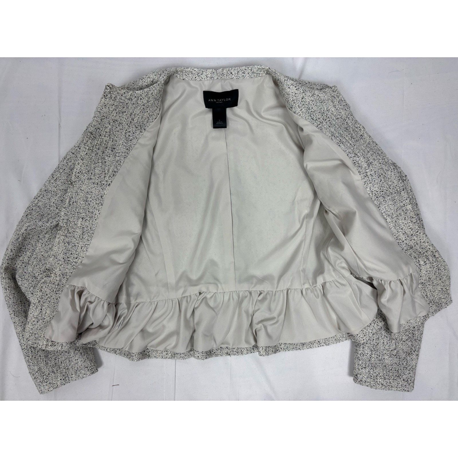 Ann Taylor Ann Taylor Women’s Tweed Jacket Peplum White Black Fleck 0 Size XS / US 0-2 / IT 36-38 - 9 Thumbnail