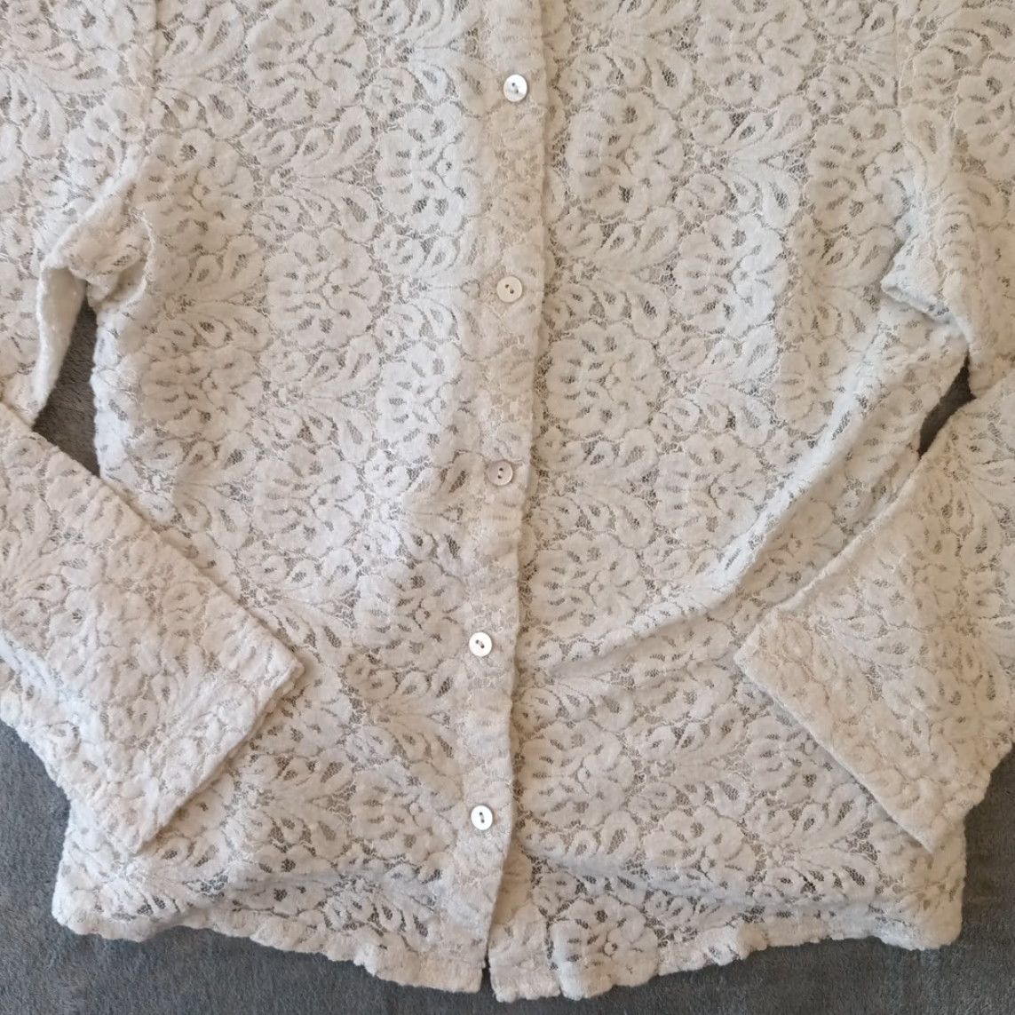 J. Jill J. Jill Shirt Womens S Ivory Floral Lace Long Sleeve Button Up Sheer Size S / US 4 / IT 40 - 4 Thumbnail