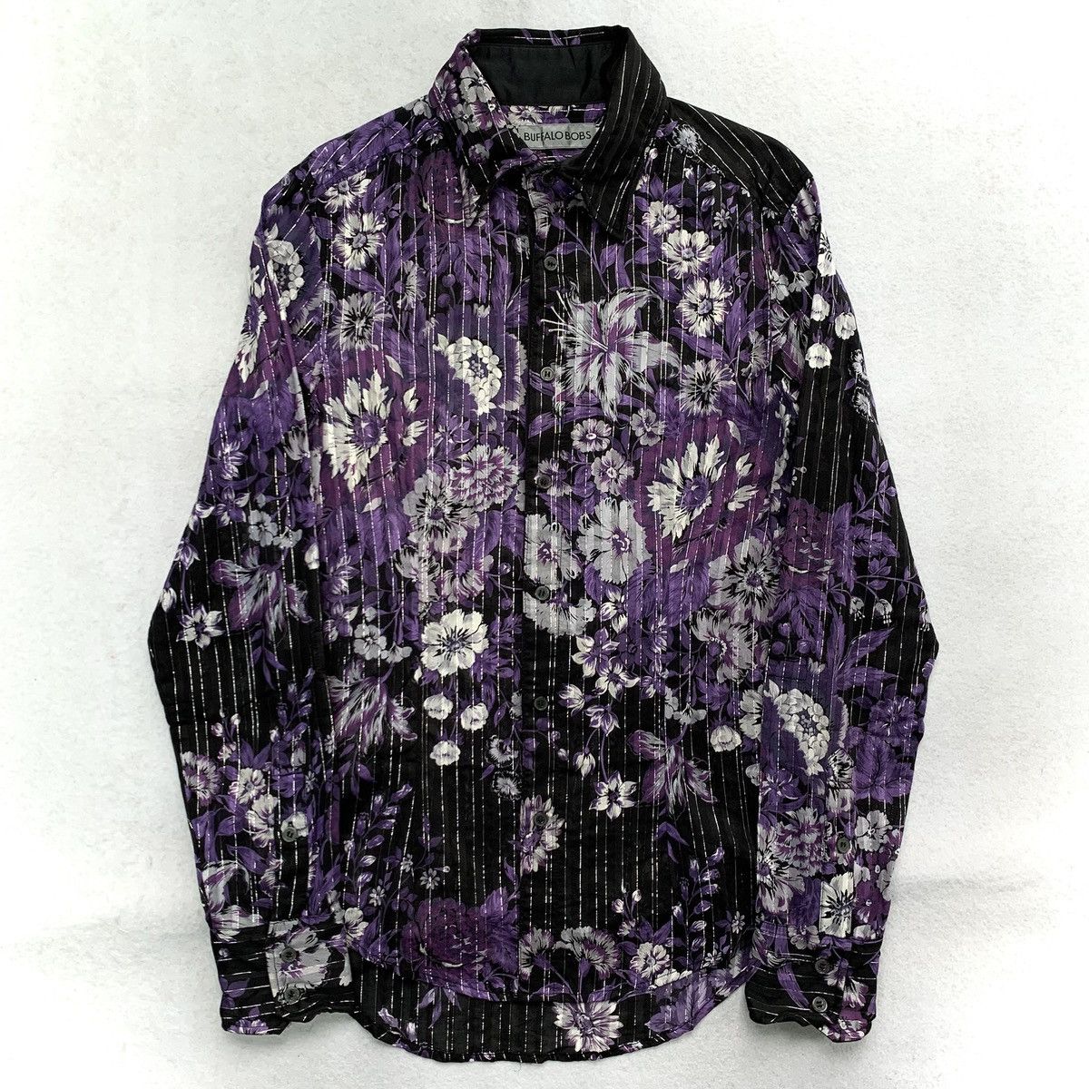 BUFFALO BOBS 2000s Buffalo Bobs Glitter Striped Floral Button Up Shirt Size US M / EU 48-50 / 2 - 1 Thumbnail