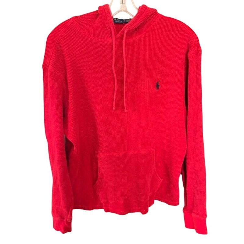Polo Ralph Lauren Polo Ralph Lauren Red Waffle Knit Hoodie Pullover Size L Size US L / EU 52-54 / 3 - 2 Thumbnail