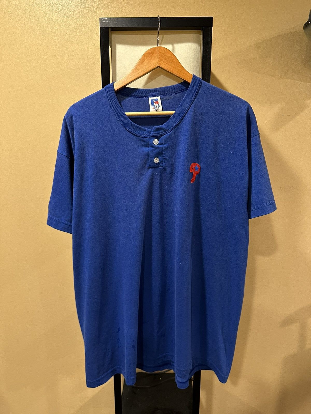MLB × Russell Athletic × Vintage Vintage Phillies Russel Athletic Blue Quarter Button Up Tee Size US XL / EU 56 / 4 - 2 Thumbnail