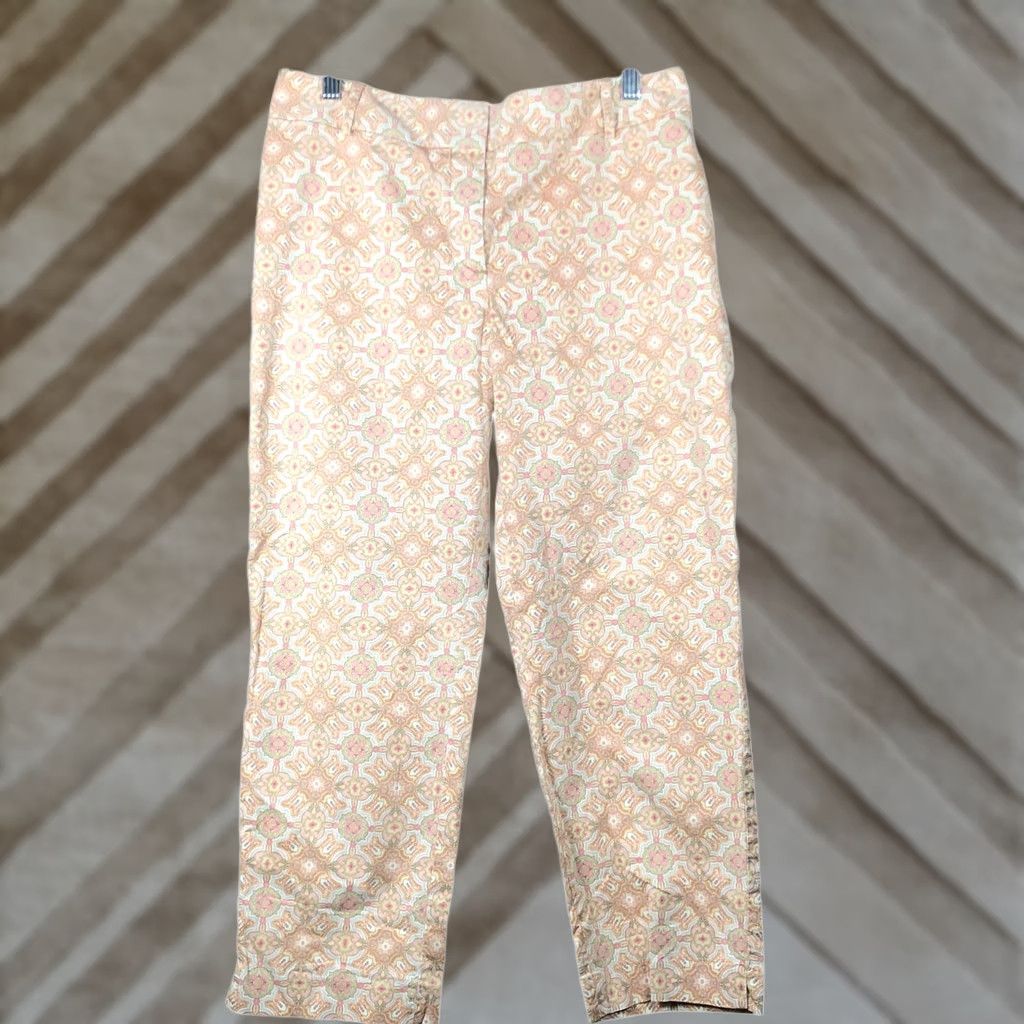 Talbots Talbots Womens Pants Tan Pink Paisley High Rise Chino Cropped Stretch 8 Size 30" / US 8 / IT 44 - 1 Thumbnail