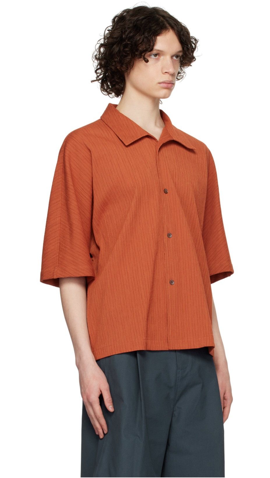 Homme Plisse Issey Miyake Burnt Orange Pleated Shirt $365 Retail Size US L / EU 52-54 / 3 - 2 Thumbnail