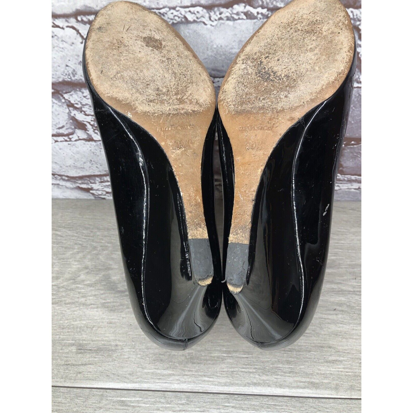 Jimmy Choo Jimmy Choo Black Patent Leather Peep Toe Wedges Shoes Women Size US 9 / IT 39 - 10 Thumbnail