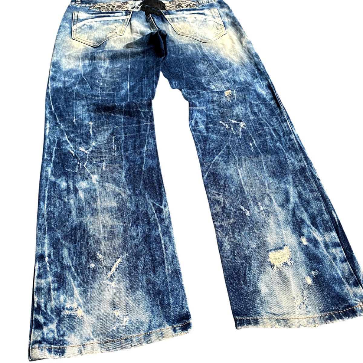 Affliction × Ed Hardy × Tornado Mart Rare Vintage Skulls Wing Embroidered Cloud Distressed Denim Size US 34 / EU 50 - 7 Thumbnail