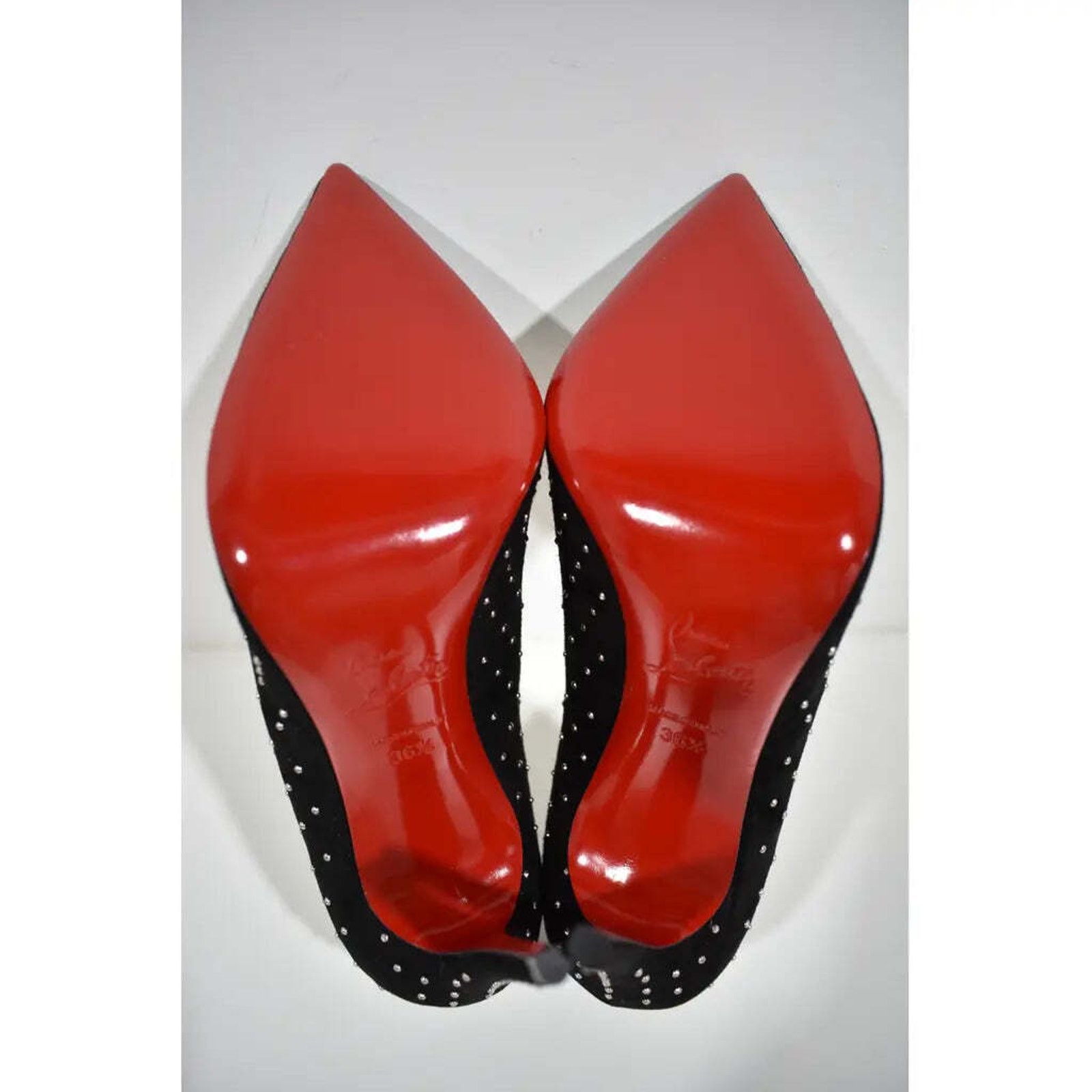 Christian Louboutin Hot Chick Plume 100 Black Silver Stud Suede Heel Pump 36.5 Size US 6.5 / IT 36.5 - 12 Thumbnail