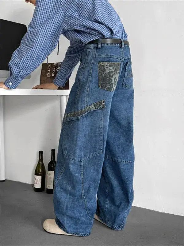 Japanese Brand Retro loose patchwork leopard print wide leg jeans Size US 32 / EU 48 - 2 Thumbnail