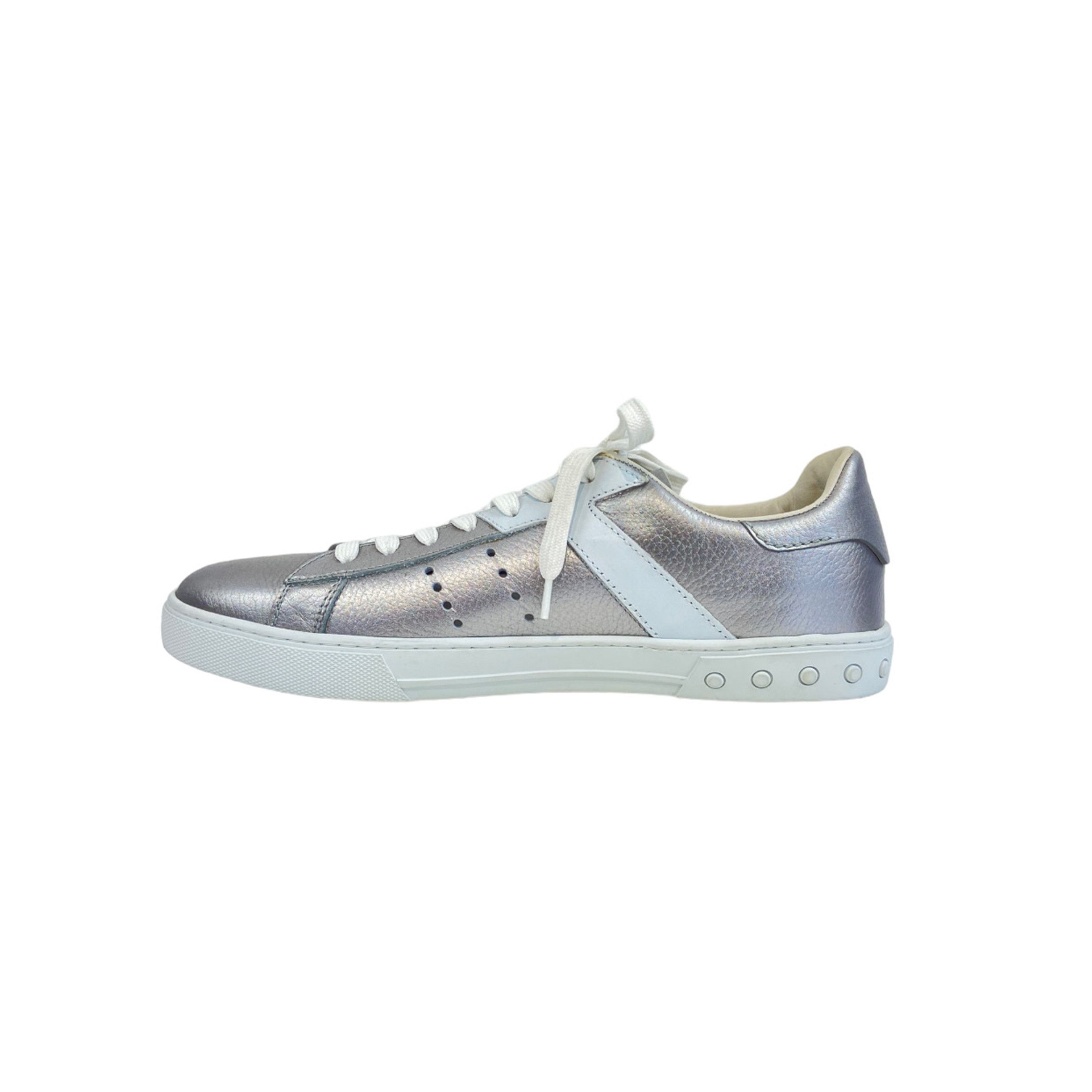Tod's TOD'S Silver Leather Lace Up Sneakers Size US 10.5 / EU 43-44 - 6 Thumbnail