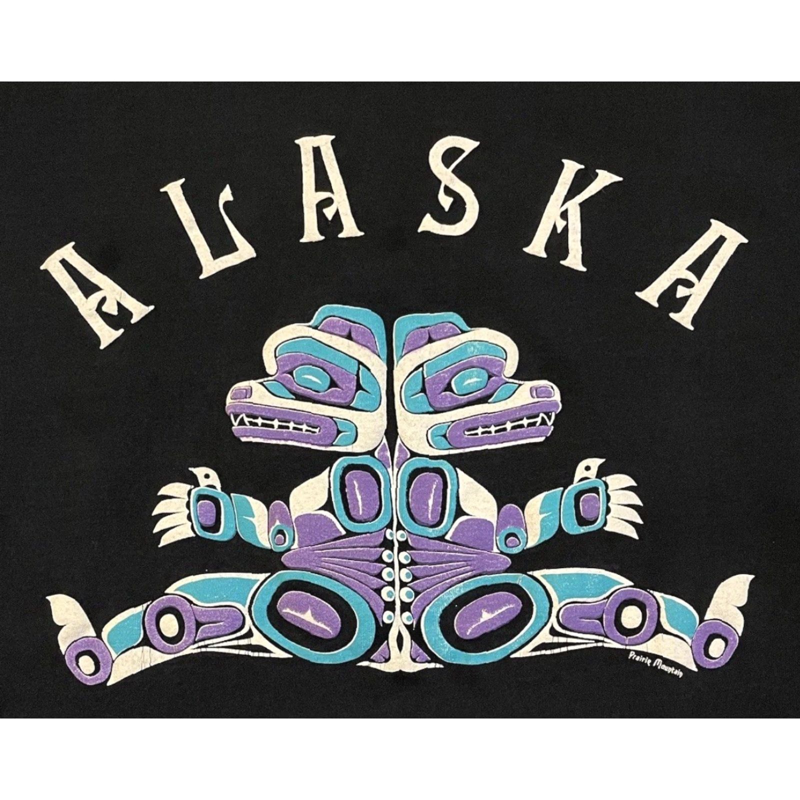 Native VINTAGE 90s Alaska Faded Art T-Shirt Black Men Small Short Sleeve Native Surf Skate Grunge Biker USA Art Nature Size US S / EU 44-46 / 1 - 2 Thumbnail