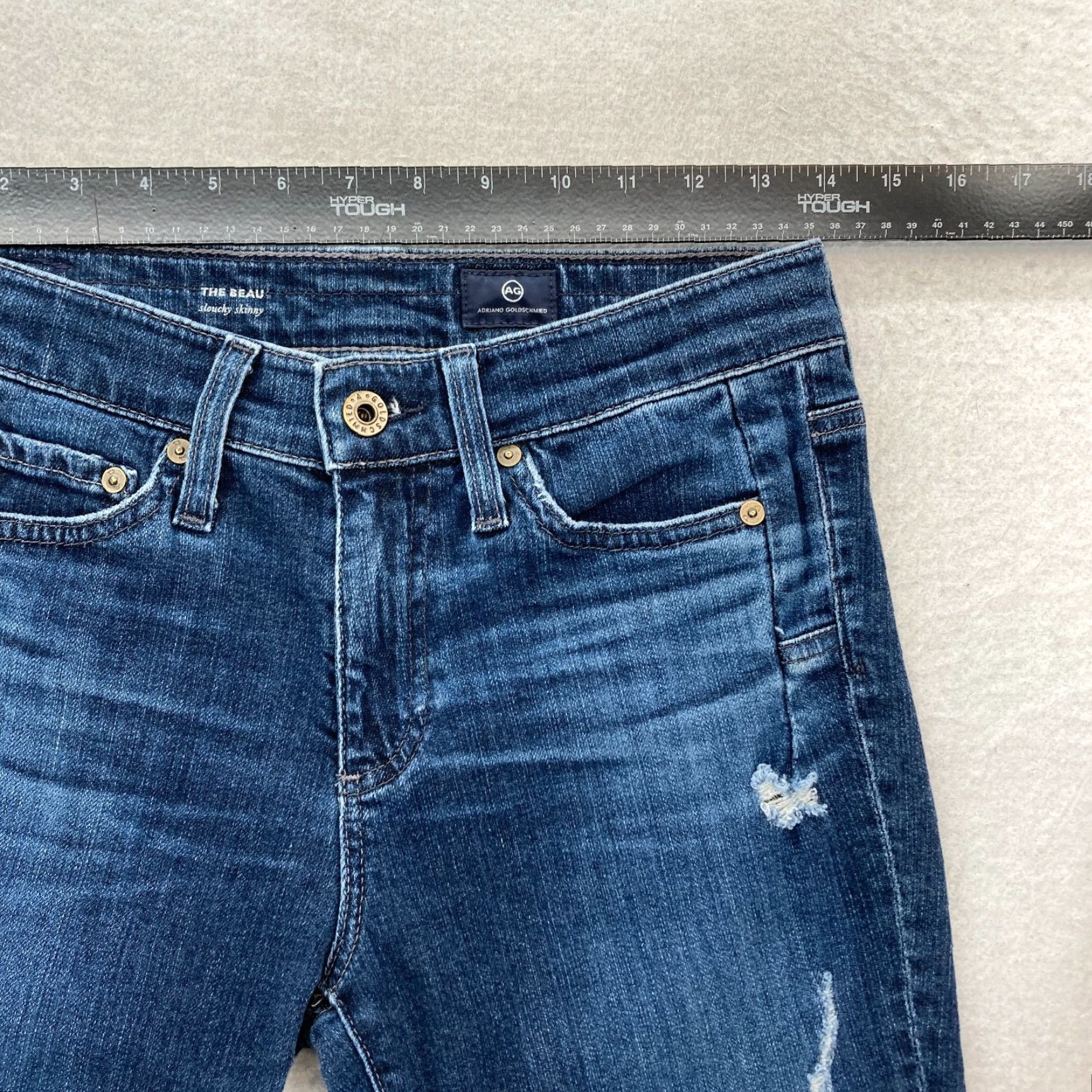 Denime AG Adriano Goldschmied The Beau Women's 24 Slouchy Skinny Blue Denim Distressed Jeans Size ONE SIZE - 7 Thumbnail