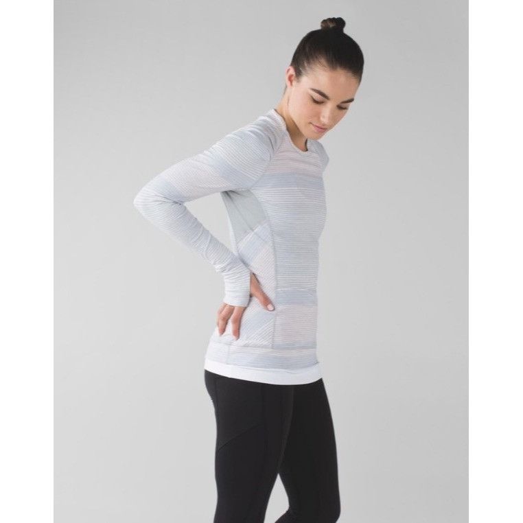 Lululemon Lululemon Think Fast Long SleeveOm Stripe Heathered Silver S Size M / US 6-8 / IT 42-44 - 3 Thumbnail