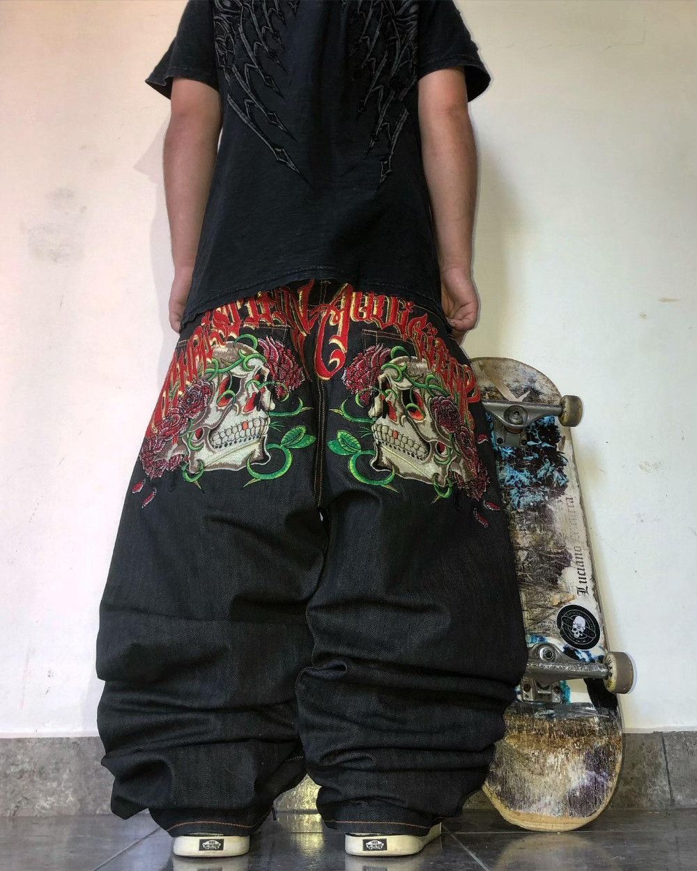 Designer × Japanese Brand Oversize Skull Embroidery Y2k Jean Size US 36 / EU 52 - 1 Thumbnail