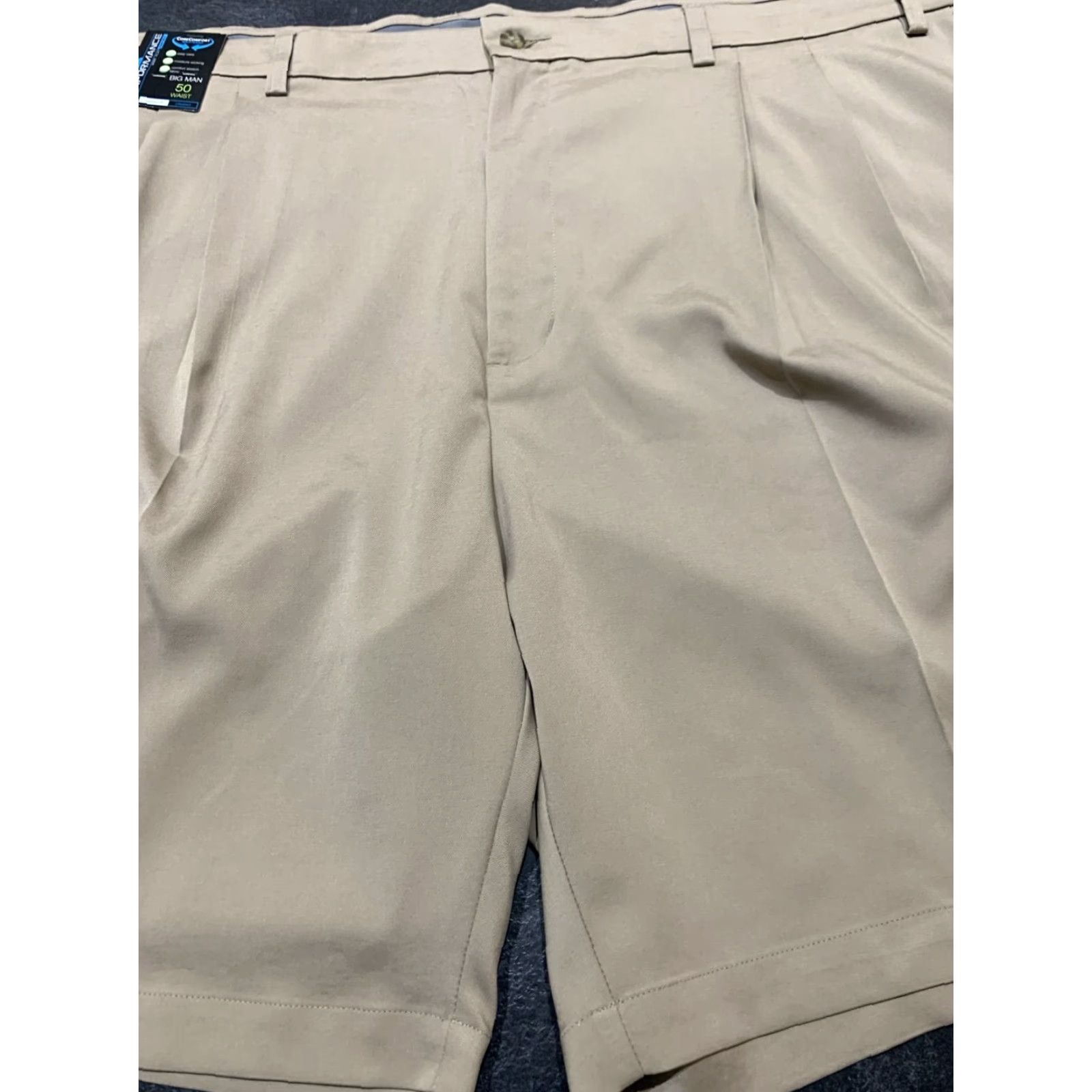 Roundtree & Yorke Roundtree & Yorke Men’s Classic Fit Golf Pleated Chino Shorts - Khaki, 50in Waist, Big & Tall Size US 34 / EU 50 - 3 Thumbnail