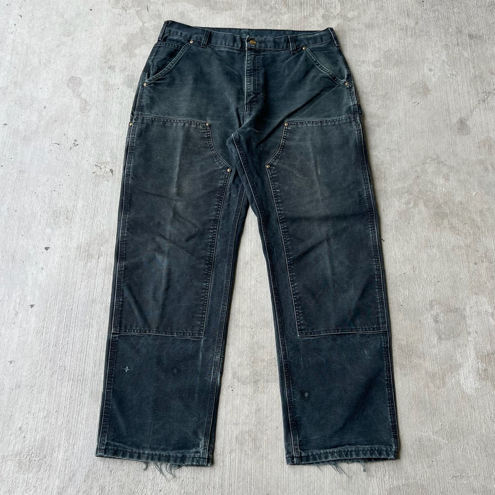 Carhartt × Vintage Carhartt faded black double knee work wear carpenter pants Size US 35 - 1 Thumbnail