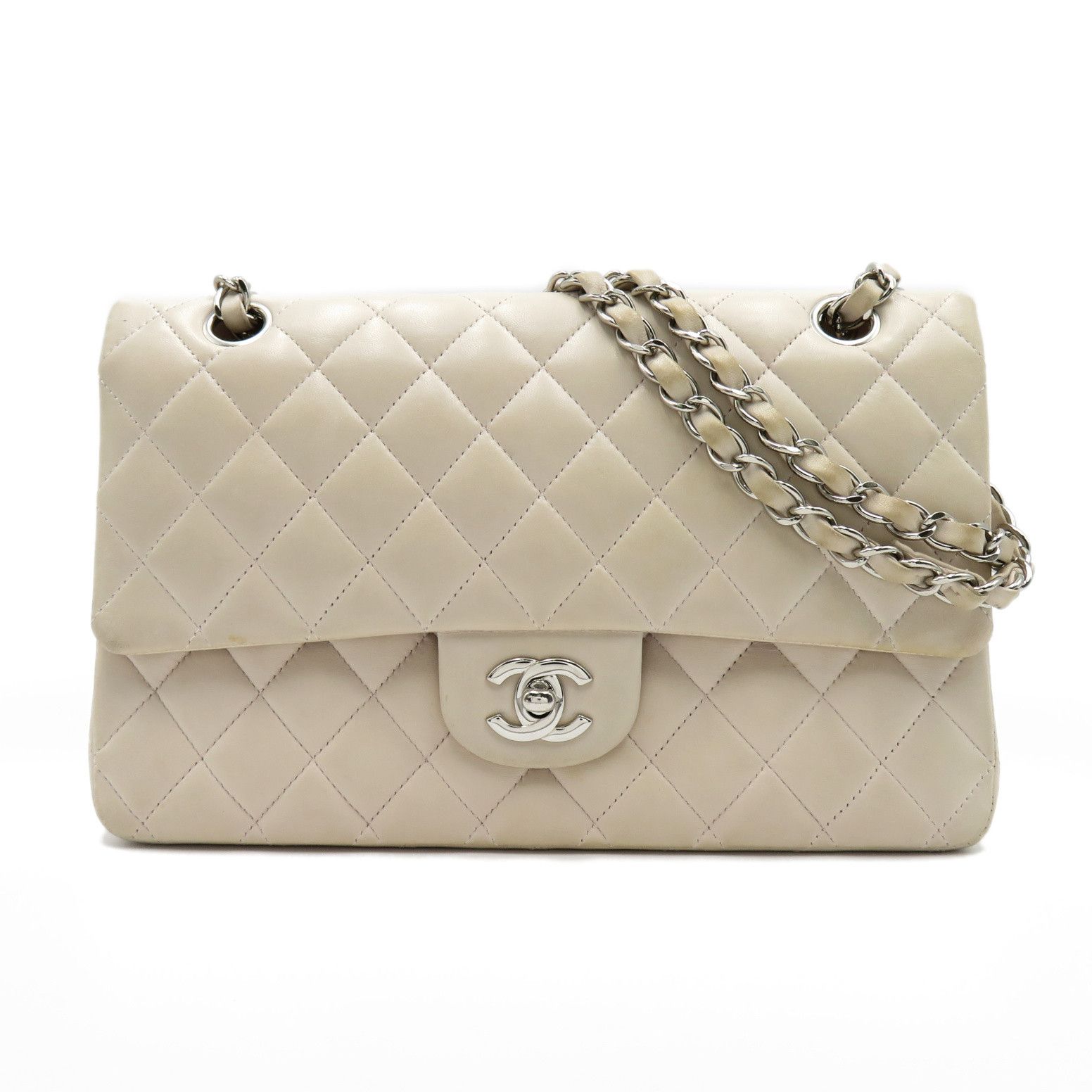 Chanel Matelasse W Flap Chain Shoulder Bag Leather White