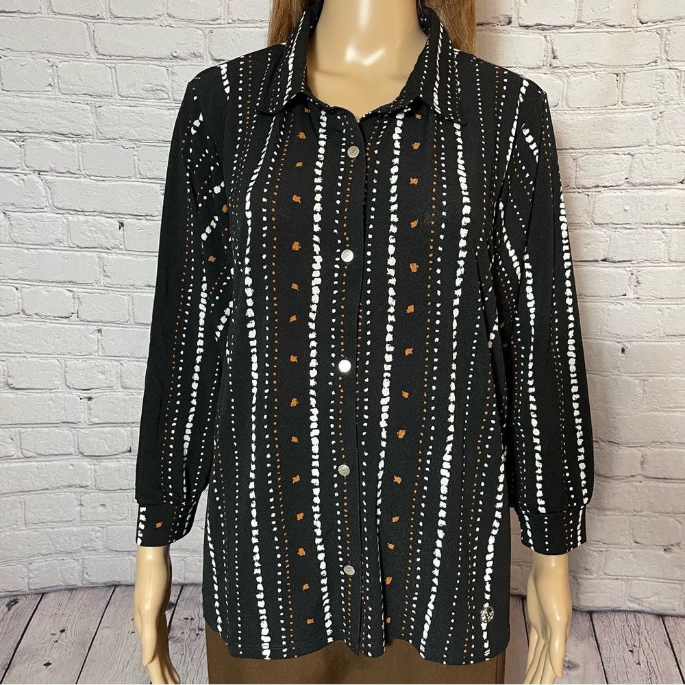 Other NWT New Adrienne Vittadini Black Stripe Shirt 3/4 Sleeve Bu Size XL / US 12-14 / IT 48-50 - 9 Thumbnail