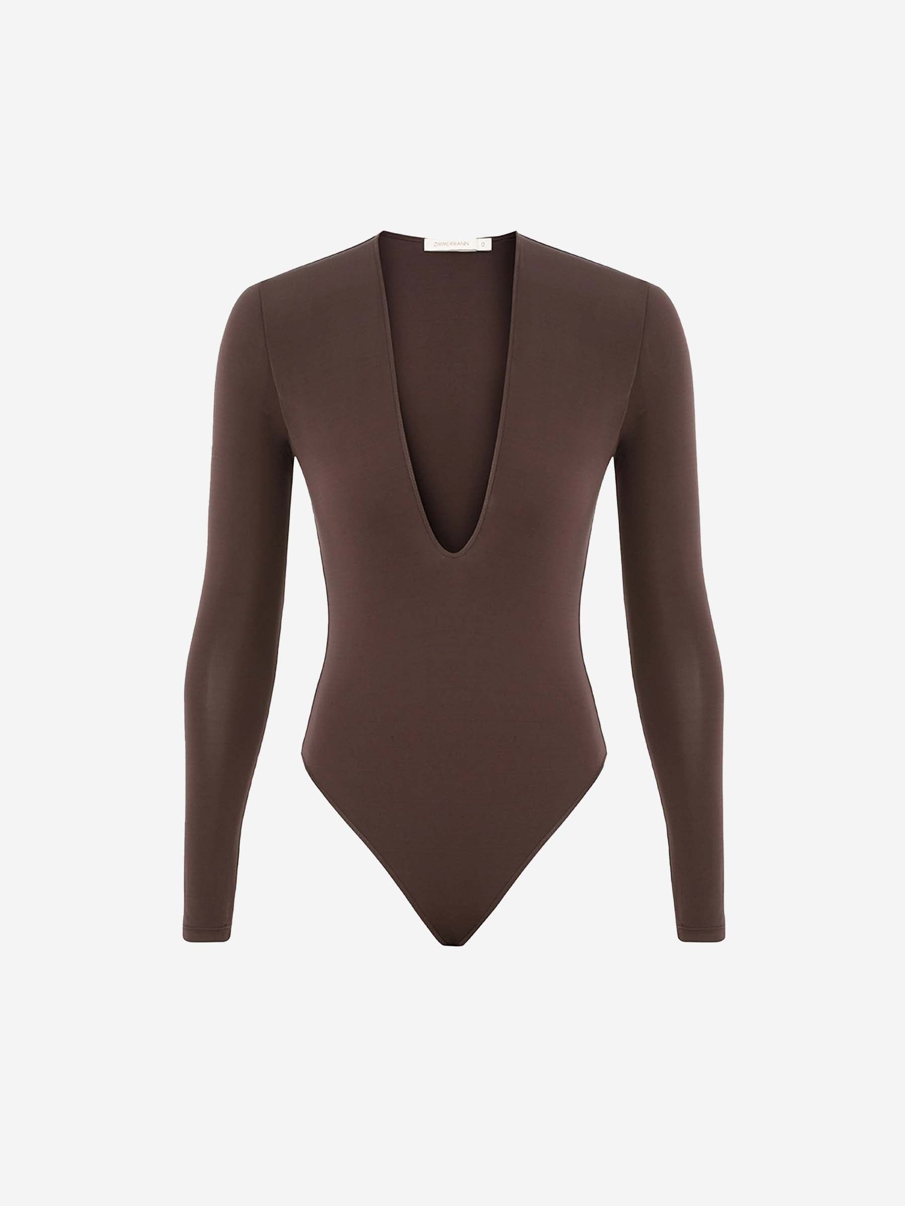 Zimmermann oc11z0226 Dawning Sleeve Bodysuit in Chocolate Brown Size XS / US 0-2 / IT 36-38 - 1 Thumbnail
