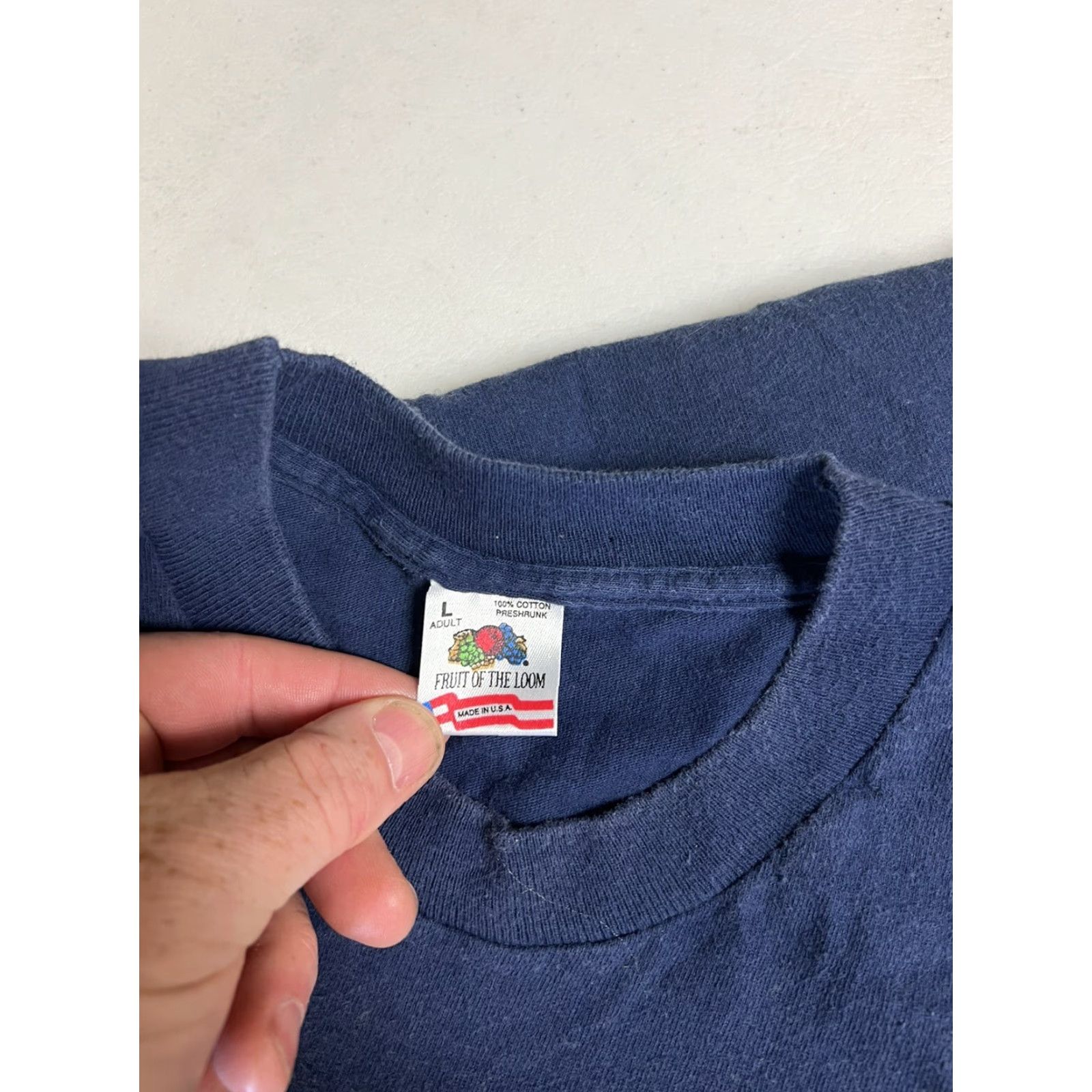 Fruit Of The Loom VINTAGE Fruit of the Loom T-Shirt Short Sleeve Crew Neck Pizza Stitch Blue L Men Size US L / EU 52-54 / 3 - 7 Thumbnail
