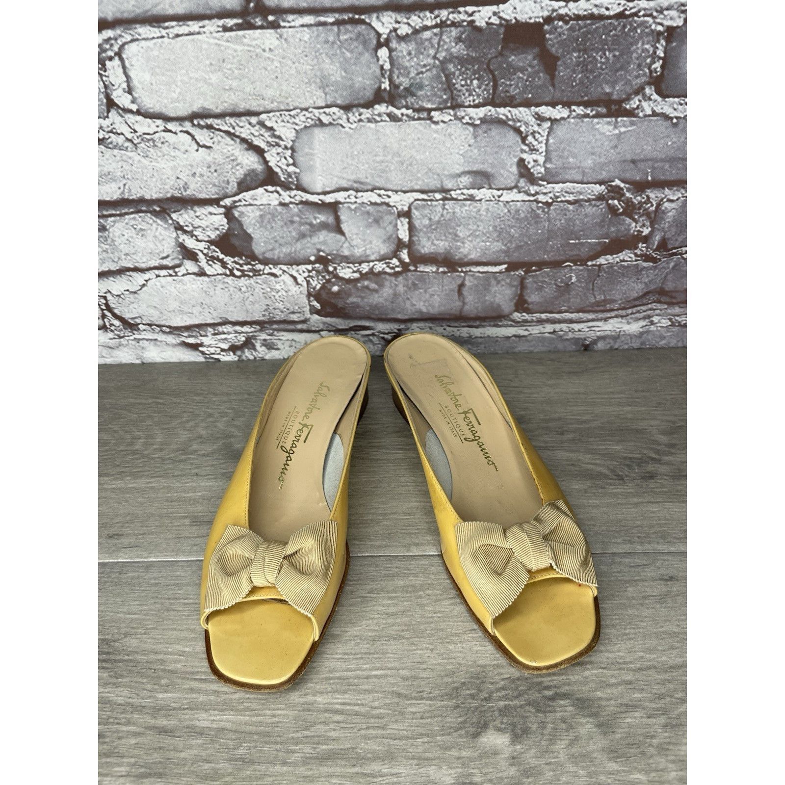 Salvatore Ferragamo Salvatore Ferragamo Yellow Patent Leather Slip On Heel Shoes Size US 7.5 / IT 37.5 - 1 Thumbnail