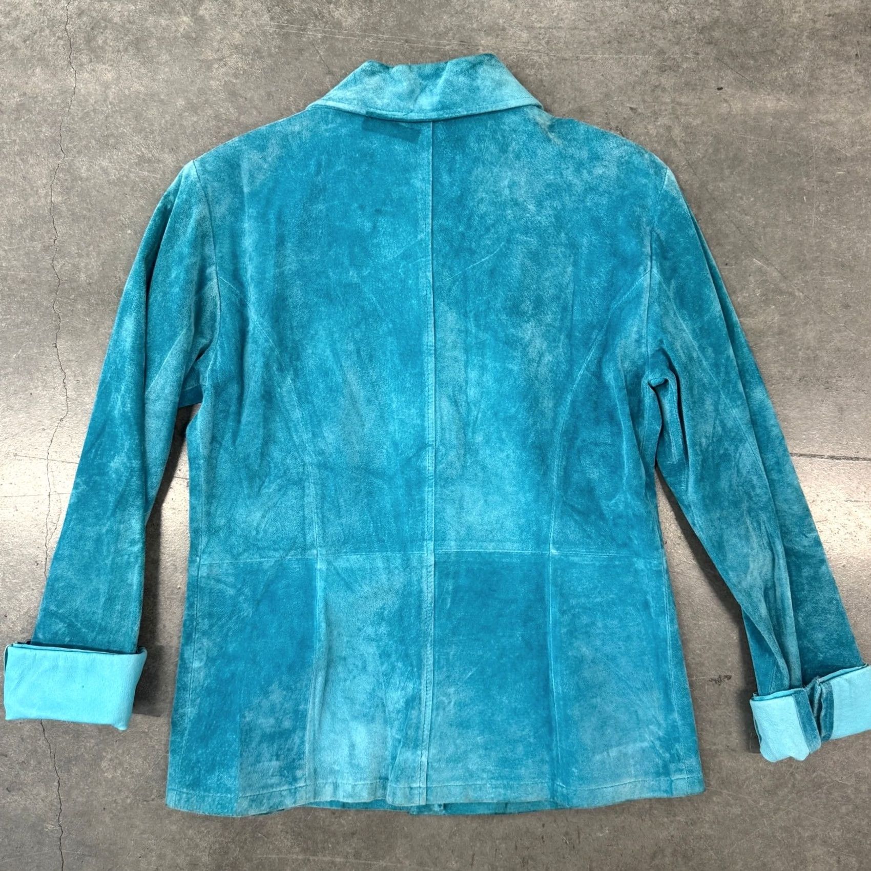 Altea VINTAGE Teal Embroidered Floral 100% Leather Western Button Up Jacket M Cardigan Women Size M / US 6-8 / IT 42-44 - 2 Thumbnail