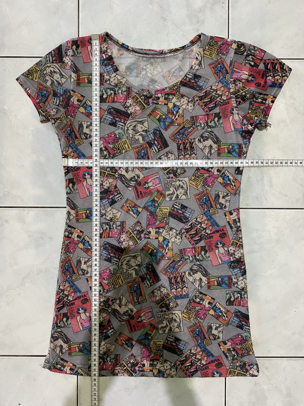 Japanese Brand Vintage Comic All-Over Print Mesh Tee Y2K Pop Art Collage Size ONE SIZE - 14 Thumbnail