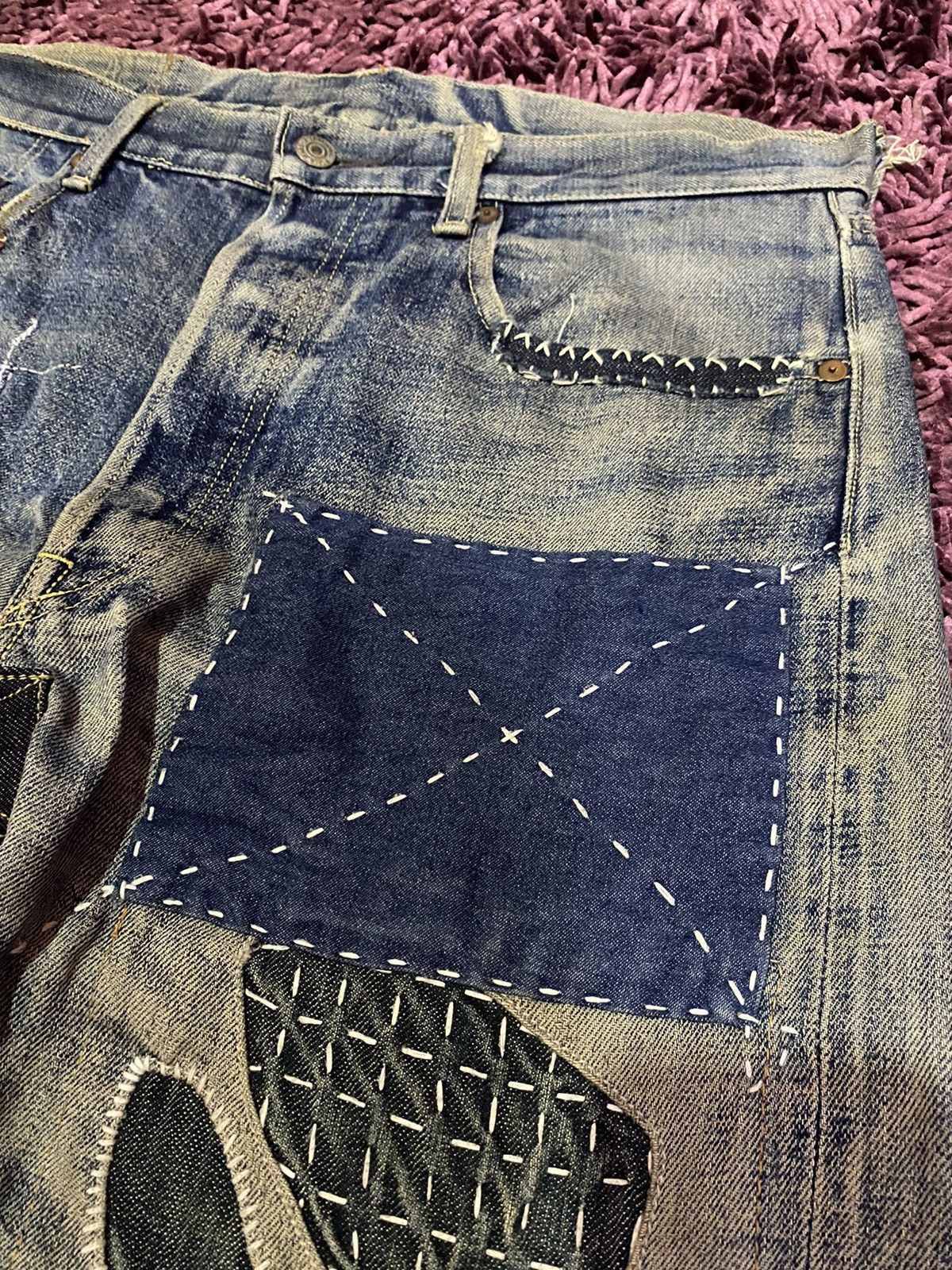 Vintage VTG Kapital Inspired Sashiko Boro Patchwork Jeans Selvedge Size US 33 - 6 Thumbnail