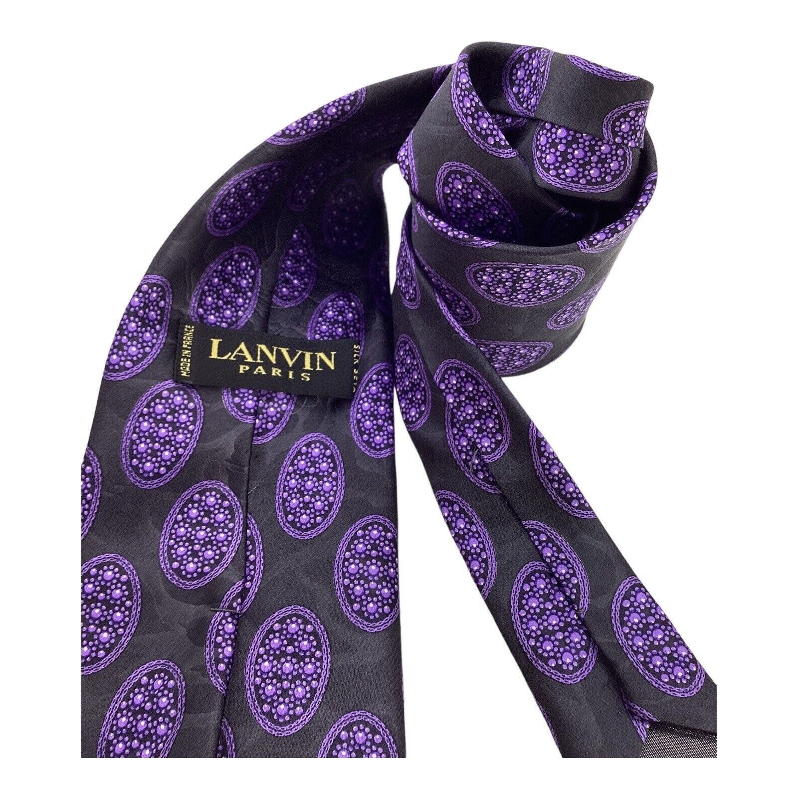 Lanvin LANVIN PARIS Gray Purple Medallion Luxury Silk Tie Made In F Size ONE SIZE - 4 Thumbnail