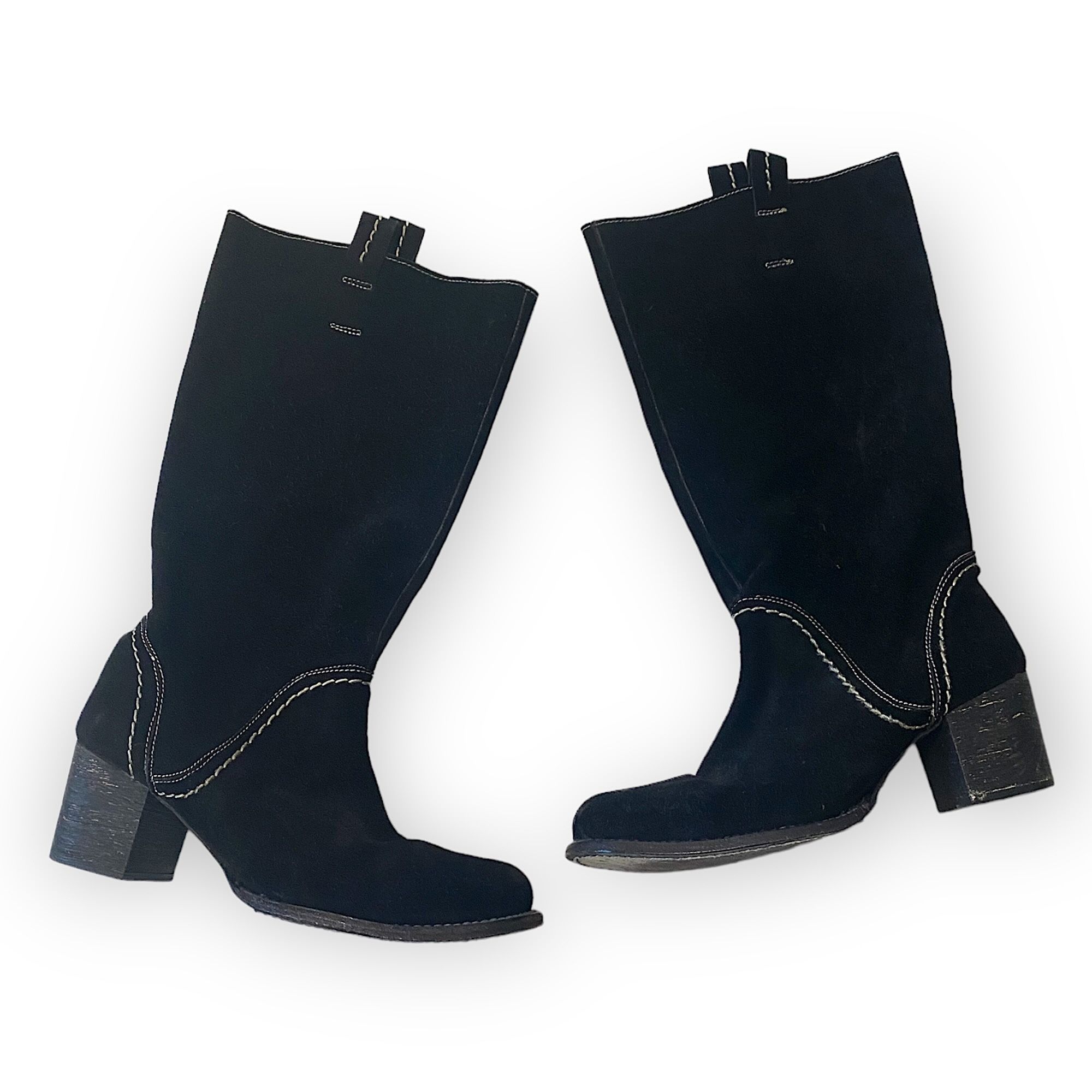 Bed Stu Bed Stu Black Suede Mid Calf Boots, chunky heel, Size 6 Size US 6 / IT 36 - 1 Thumbnail