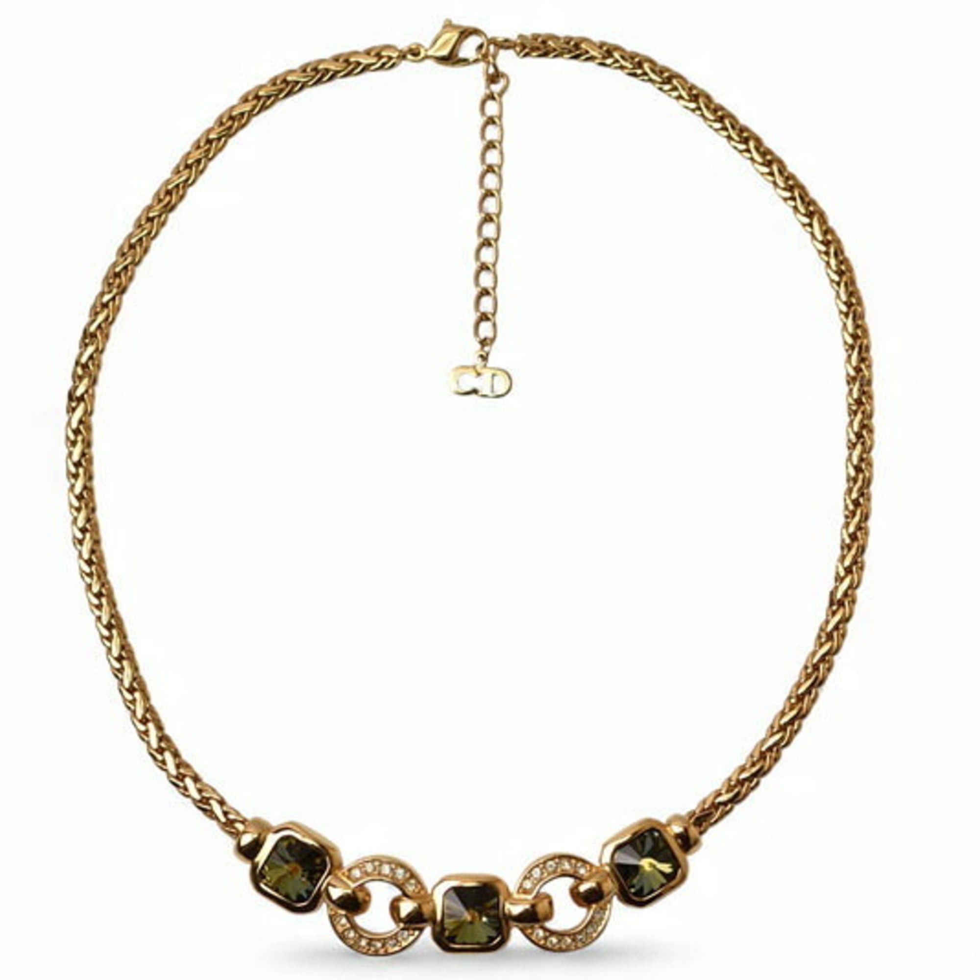 Dior Christian Dior necklace with rhinestones in green and gold Size ONE SIZE - 1 Thumbnail
