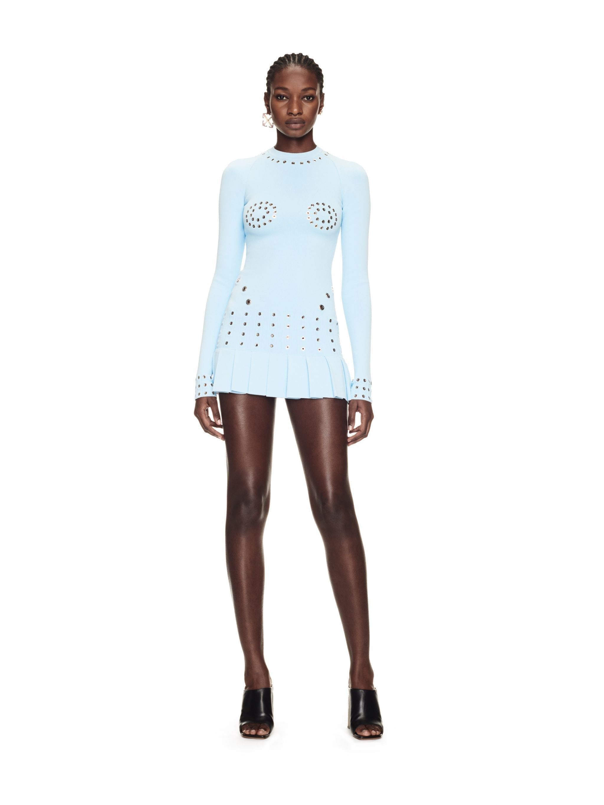 Off-White o1y1125 Pleated Mini Dress in Sky Blue Size S / US 4 / IT 40 - 3 Thumbnail