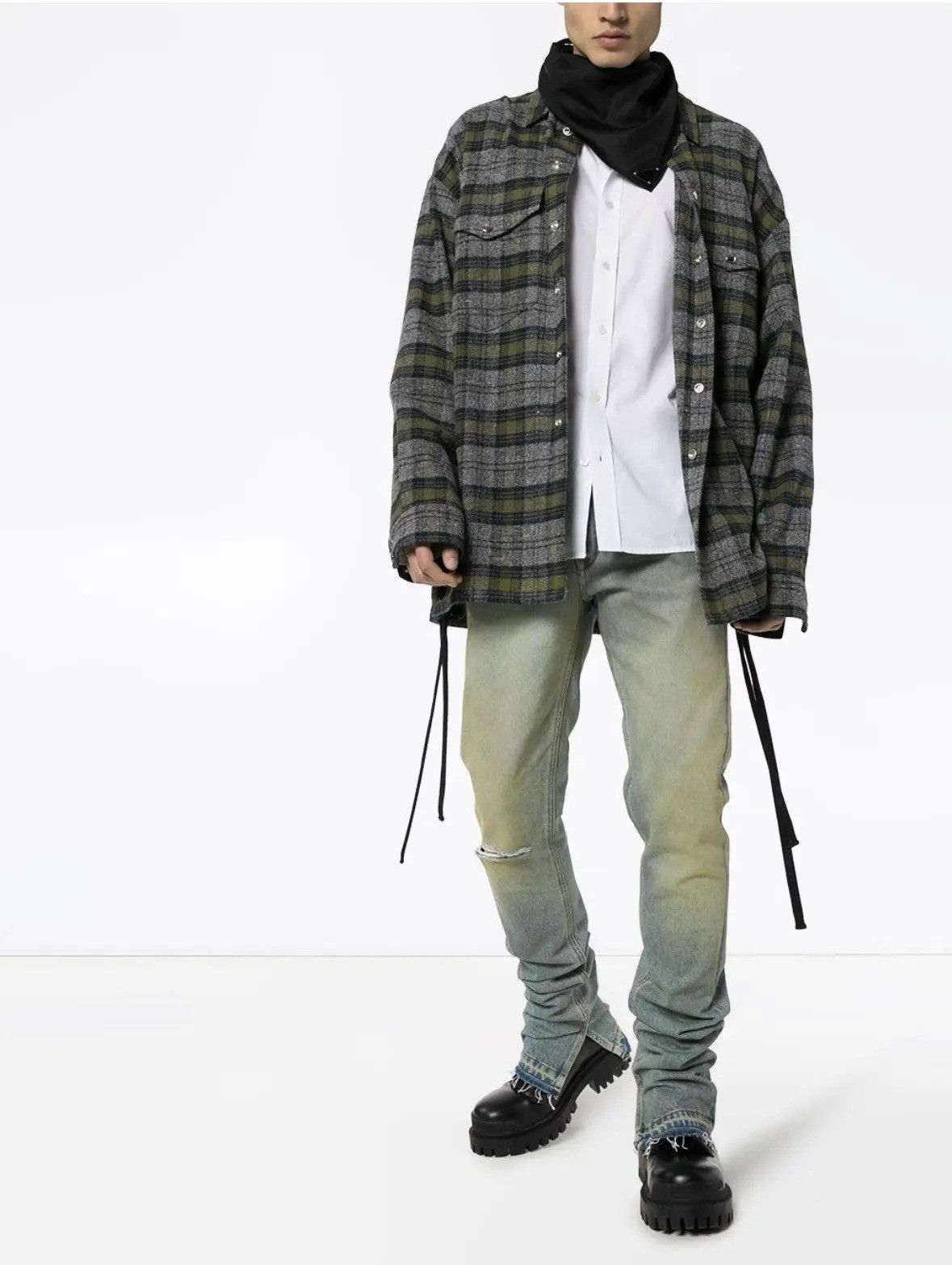 Faith Connexion** **Gray Laced Tweed Oversized Shirt Jacket