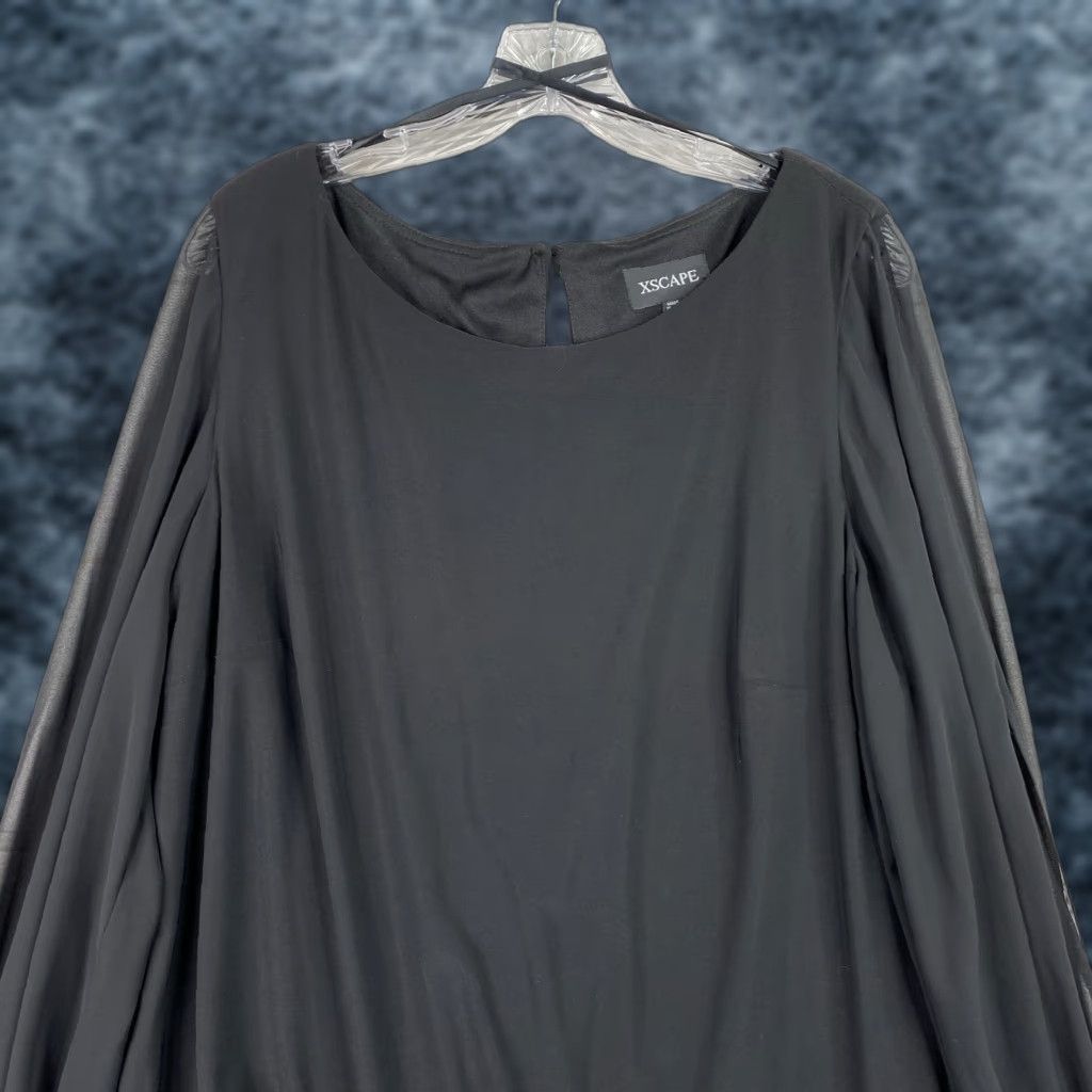 Vintage XSCAPE Cocktail Dress 16W Black Stretch Blouson Embellished Cuffs Beaded Party Dress Size XXL / US 16-18 / IT 52-54 - 1 Thumbnail
