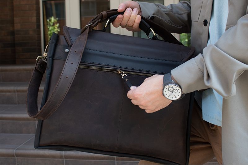 Handmade Genuine vintage leather bag. Business leather messenger bag Size ONE SIZE - 4 Thumbnail