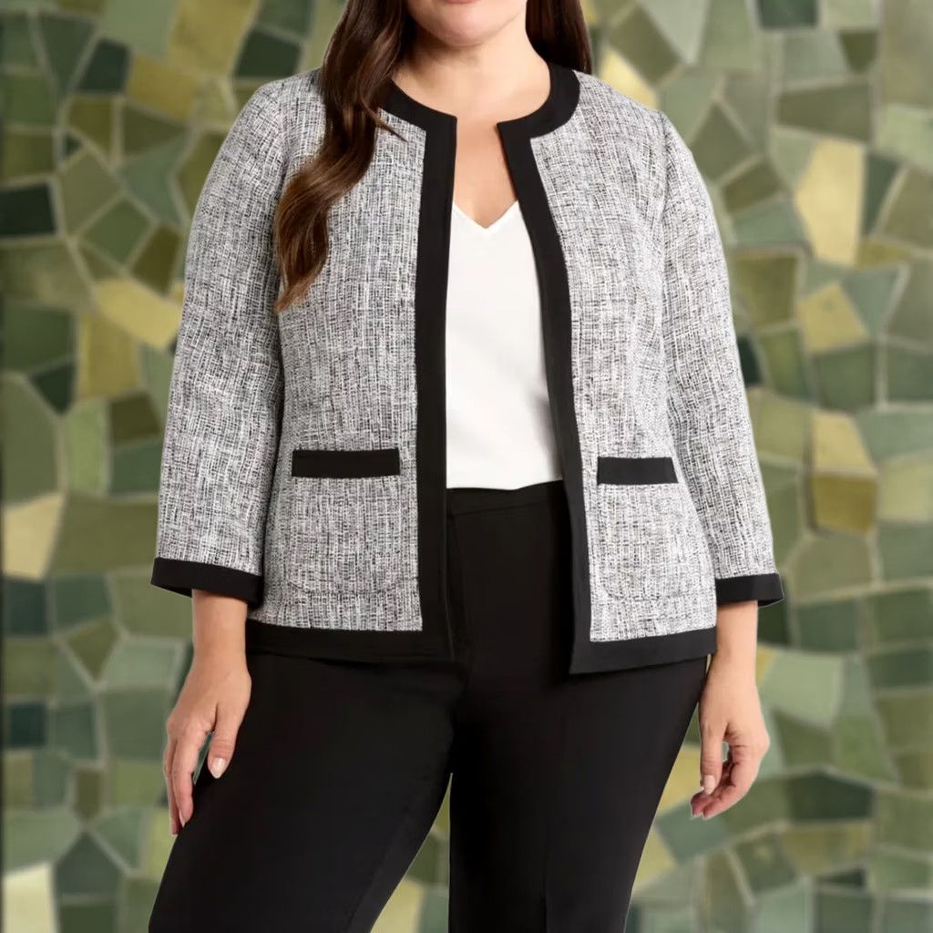 Kasper KASPER Jacket Women 14W Plus Polyester Multicolor Framed Patch Pocket Size 14W Jacket Pocket Women Size XL / US 12-14 / IT 48-50 - 1 Thumbnail