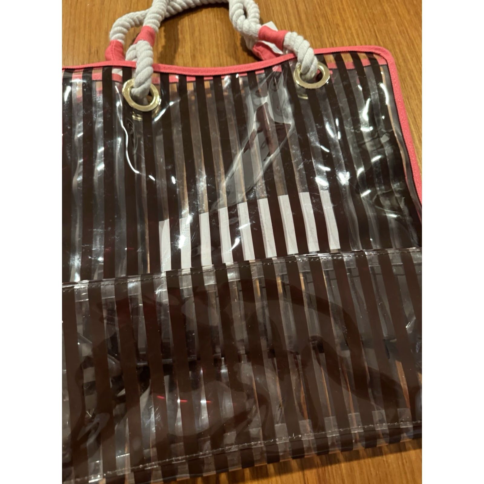 Henri Bendel VINTAGE Henri Bendel Tote Bag Womens Canvas Trimmed Tote Pink Brown White Stripe Medium Size ONE SIZE - 3 Thumbnail