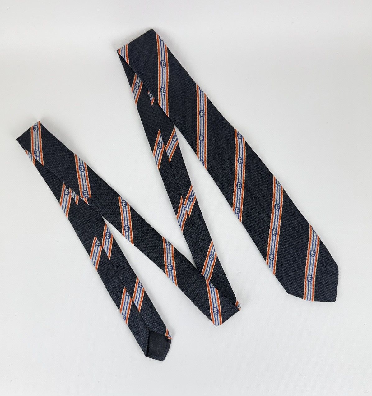 Gucci Gucci Luxury 100% silk Tie Blue Striped Logo Necktie for Men Size ONE SIZE - 5 Thumbnail