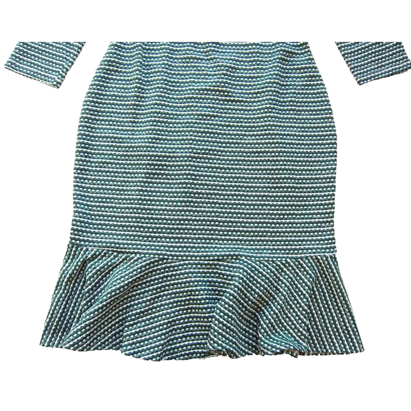 Vintage ECI New York Tweed Polka Dot 3/4 Sleeve Smock Dress Medium Green Grey Polka Dot Dress Size M / US 6-8 / IT 42-44 - 6 Thumbnail