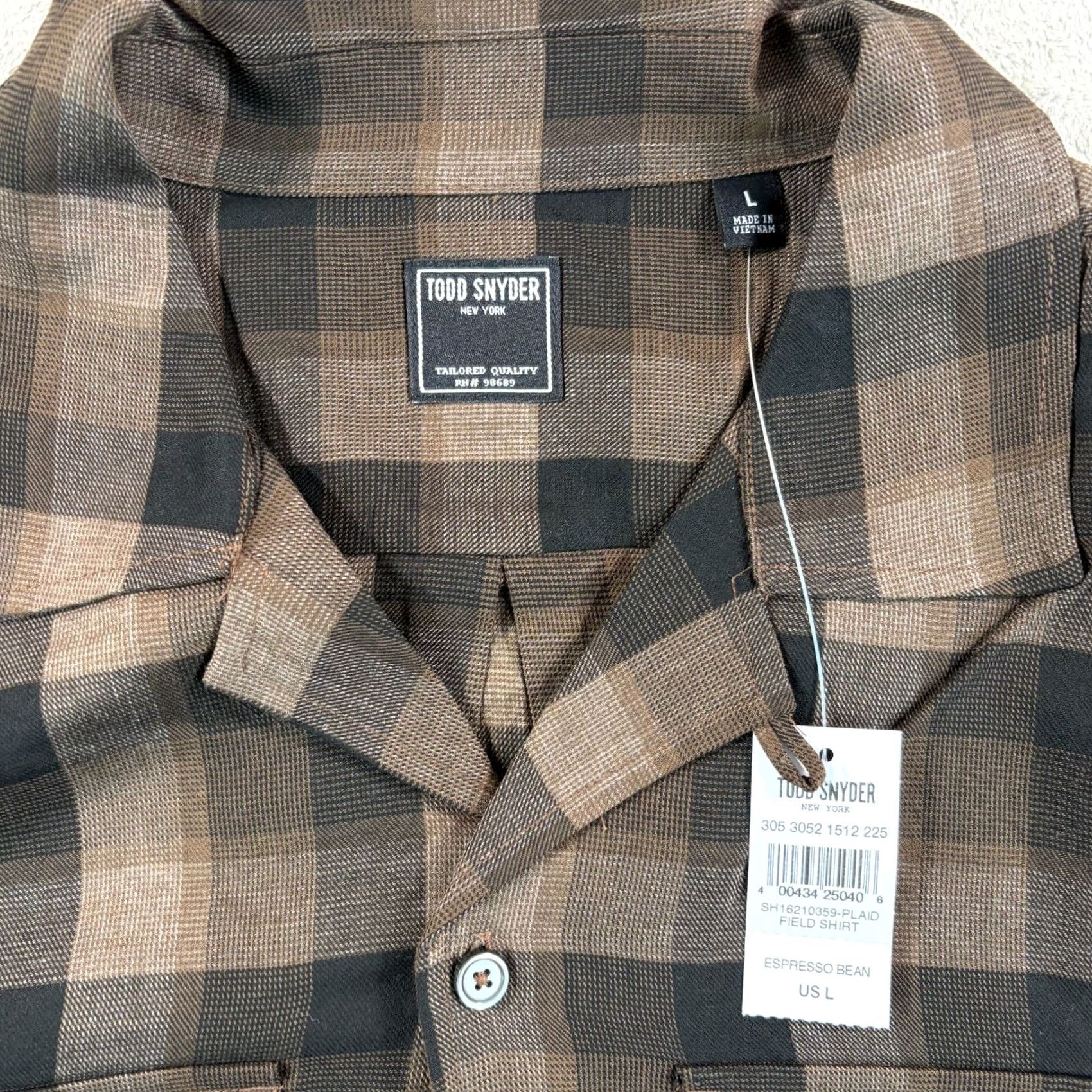 Todd Snyder Todd Snyder Rayon Field Shirt Espresso Bean Mens Large Classic Fit NWT Button-Up Plaid Brown Viscose Size US L / EU 52-54 / 3 - 2 Thumbnail