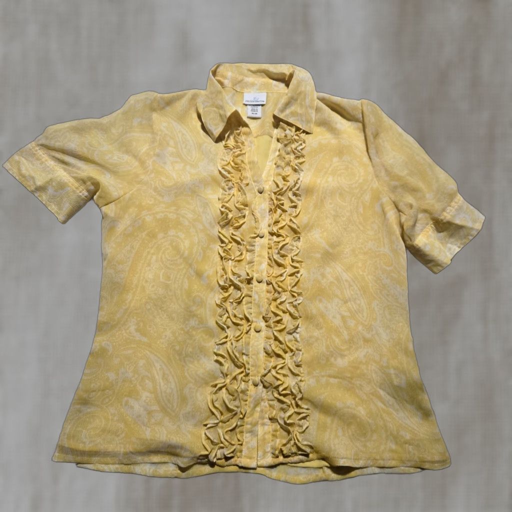 Vintage Jaclyn Smith Blouse Shirt Adult Women's M Yellow Button Up Ruffles Top Womens Size M / US 6-8 / IT 42-44 - 1 Thumbnail