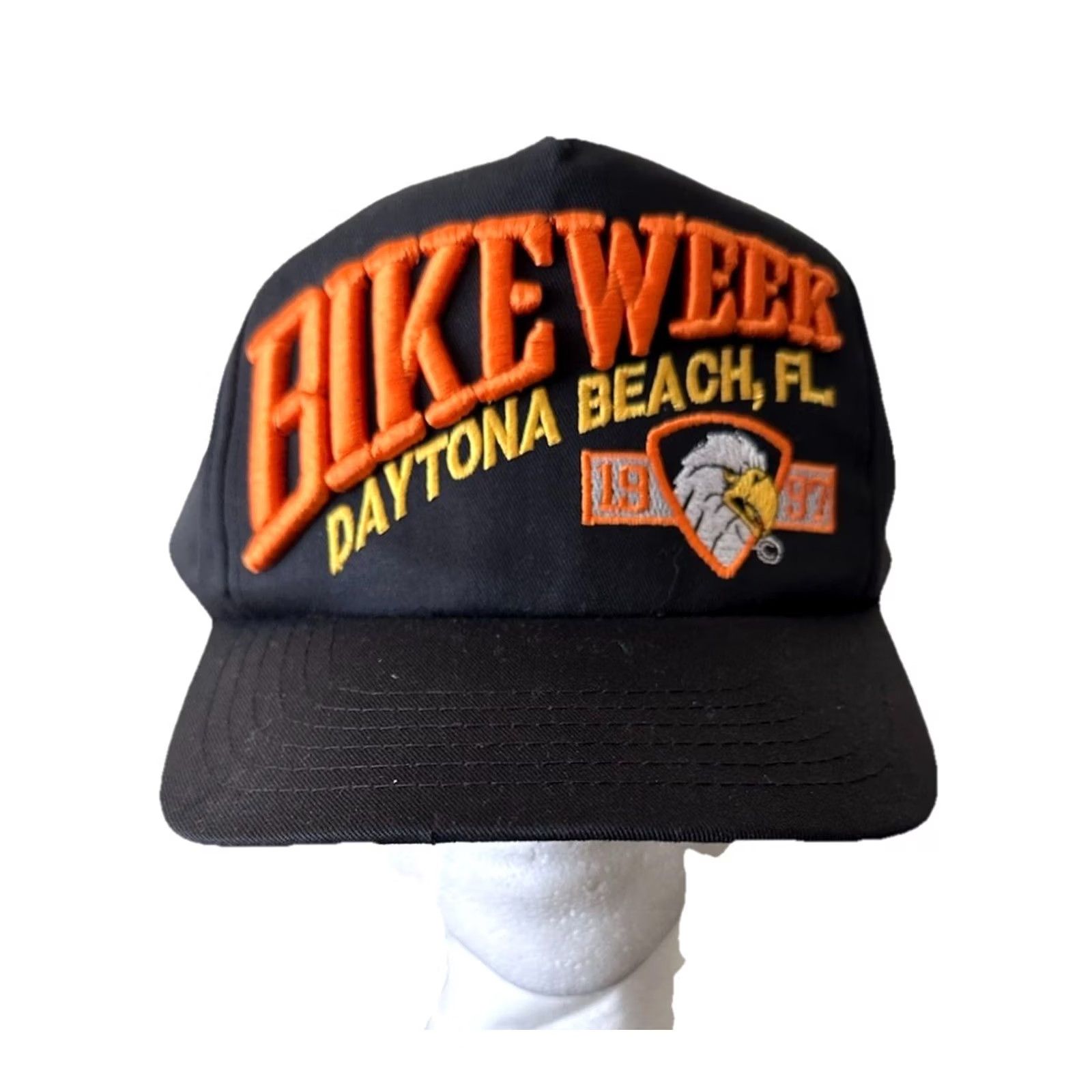 Vintage VINTAGE 90s Bike Week 1997 Daytona Beach FL Snapback Hat Snapback Eagle NWOT CSI Men Black One Size Cotton Adjustable Beach Size ONE SIZE - 2 Thumbnail