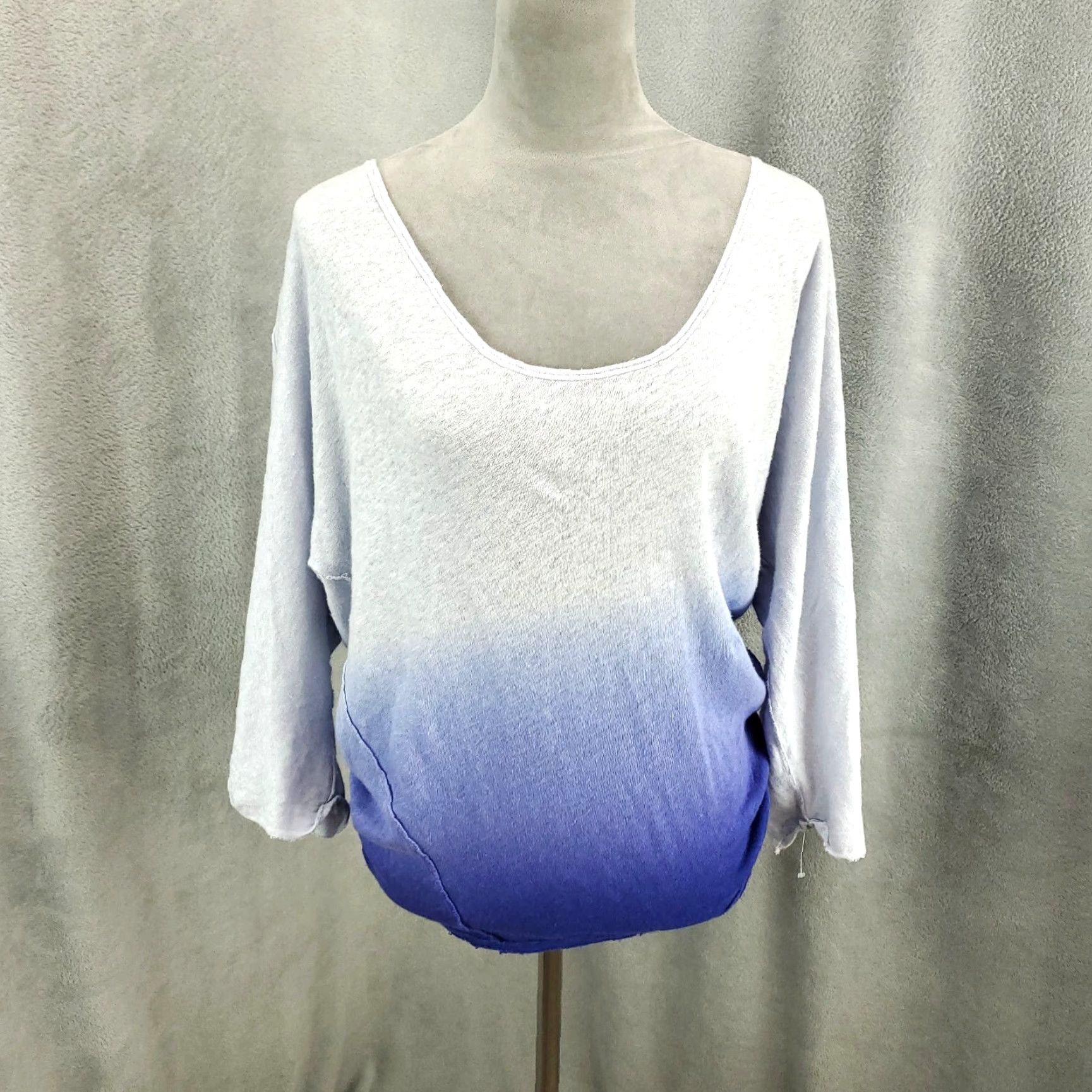Vintage We The Free New Free People Linen Top Oversize Medium Blue Ombré Blouse NWT Size M / US 6-8 / IT 42-44 - 2 Thumbnail