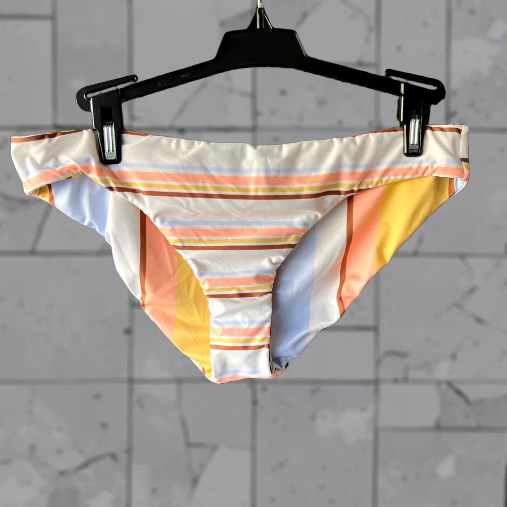 Billabong Billabong Reversible Bikini Bottom Womens Large White Multicolor Hipster Lowrider Beach Bathing Suit Pattern Striped Size L Color Multicolor Size 36" / US 14 / IT 50 - 1 Thumbnail