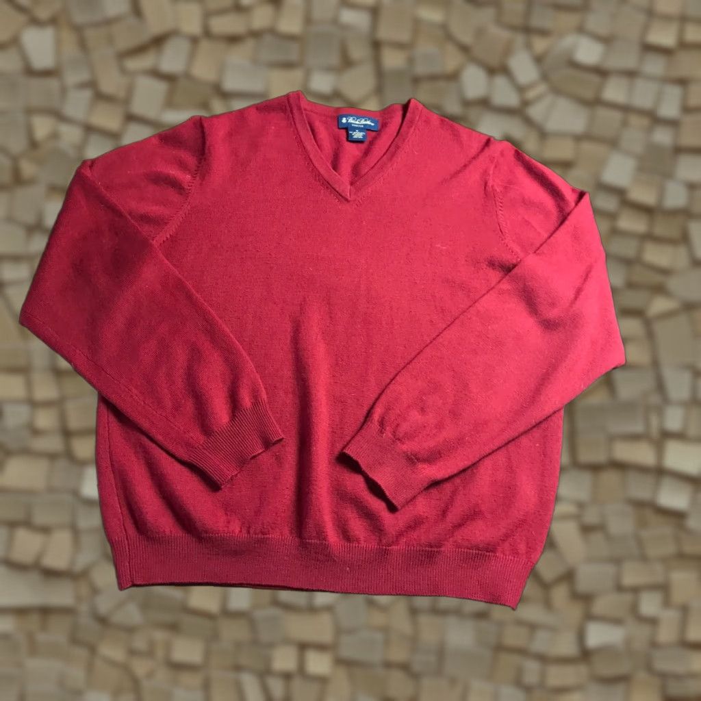 Brooks Brothers Brooks Brothers Sweater, Men's Size M, Red, V-neck, Wool Blend, Pullover, Regular Fit, Long Sleeve, Solid, Casual, Men Size US M / EU 48-50 / 2 - 1 Thumbnail