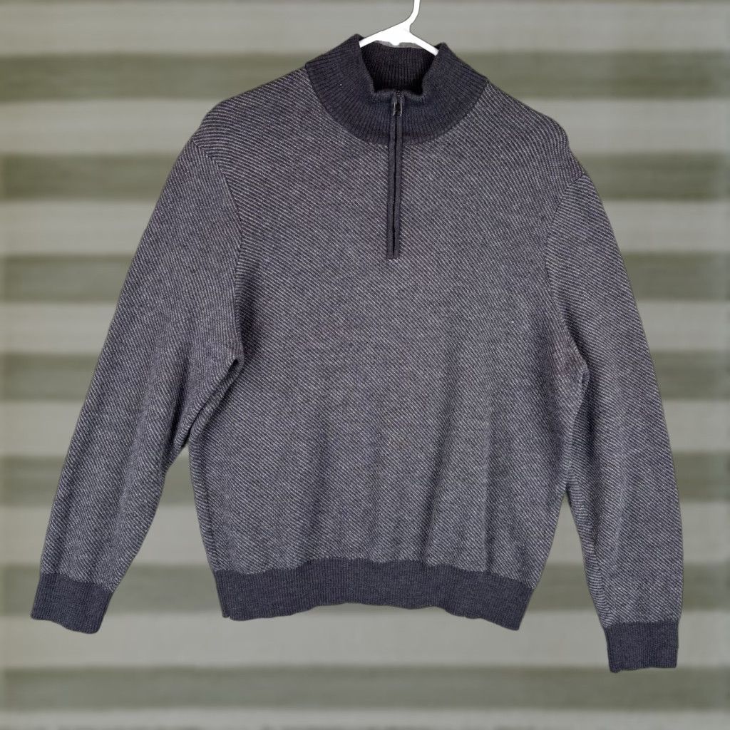 Vintage HAGEN Sweater Mens L Charcoal Quarter Zip Merino Wool Mock Neck Pullover Knit Wool Zipper Regular Knit Winter Fall Spring Italy Mens Size US L / EU 52-54 / 3 - 1 Thumbnail