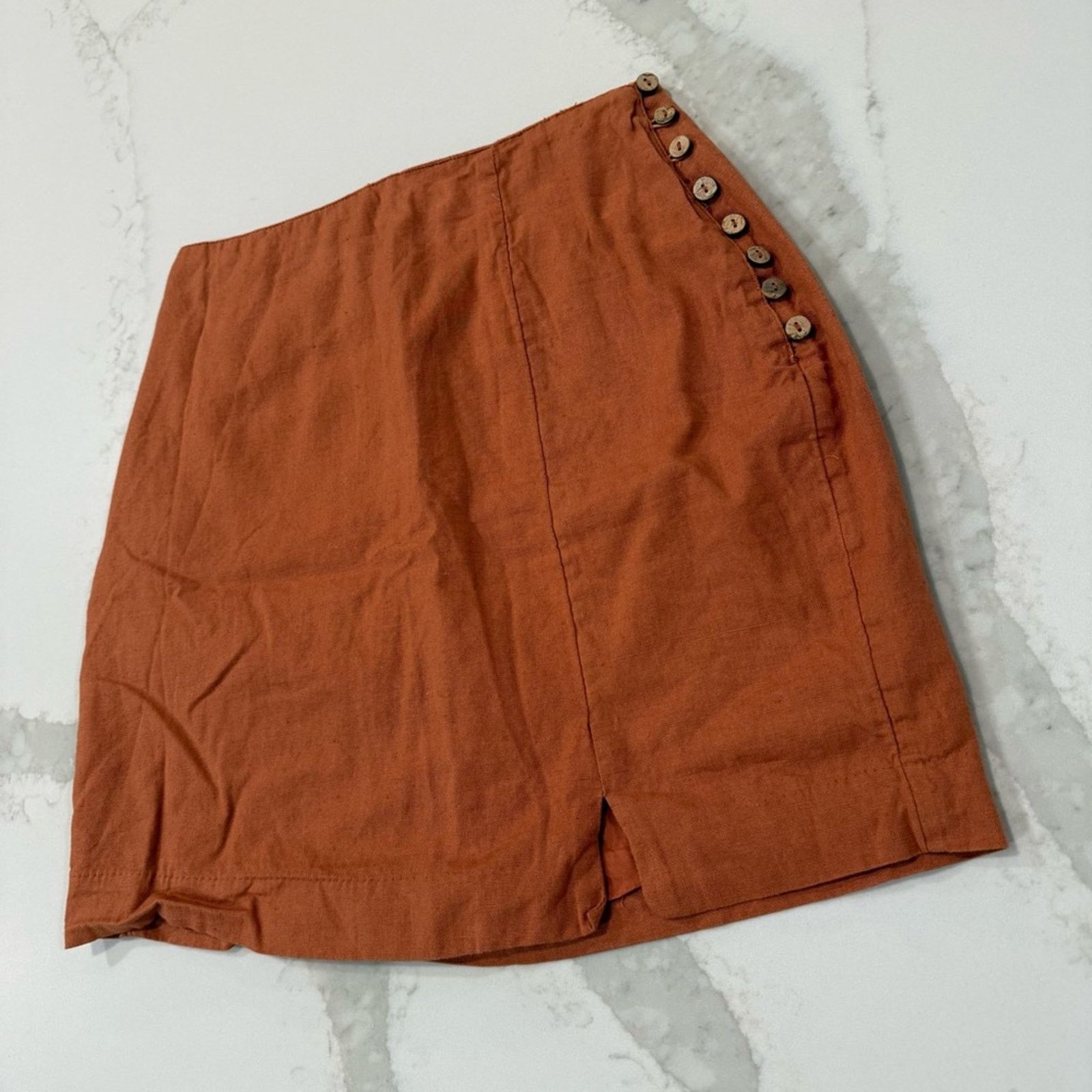 Free People Free People LinenBlend ButtonSide MiniSkirt Womens XS Orange Size 26" / US 2 / IT 38 - 2 Thumbnail